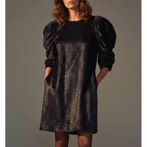 Ulla Johnson Dramatic Puff Sleeve Corduroy Midi Dress Women's Size 2 Black